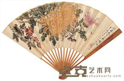 缪谷瑛 谭泽闿 甲戌（1934年）作 秋菊图 行书 成扇 